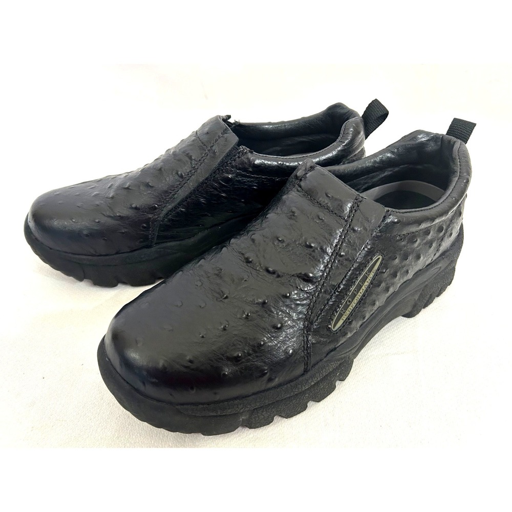 Roper Mens Cotter Ostrich Print Black Faux Leather Slip-On Shoes Size 7.5